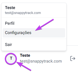 Menu de configurações